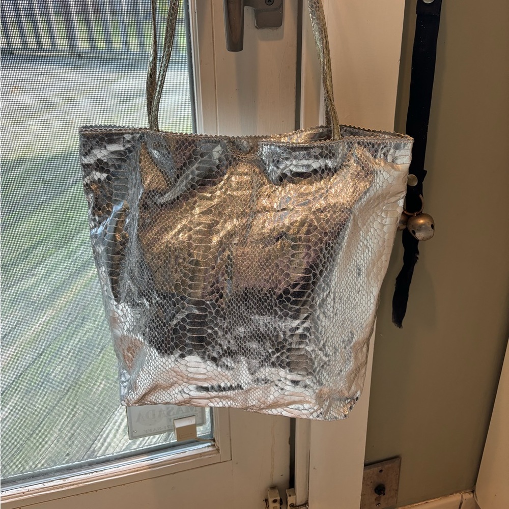 Carlos Falchi Faux Python Tote Bag Snap magnetic closure